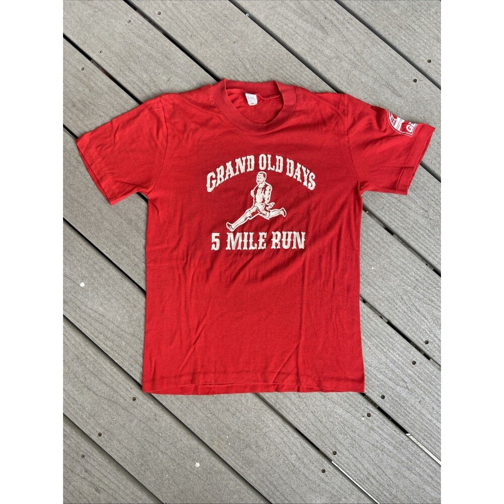 Vintage Grand Old Days 5 Mile Run T Shirt Menβs Large Red USA COMCO 1980βs